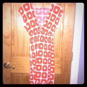 Orange and White Shape V neck Dress